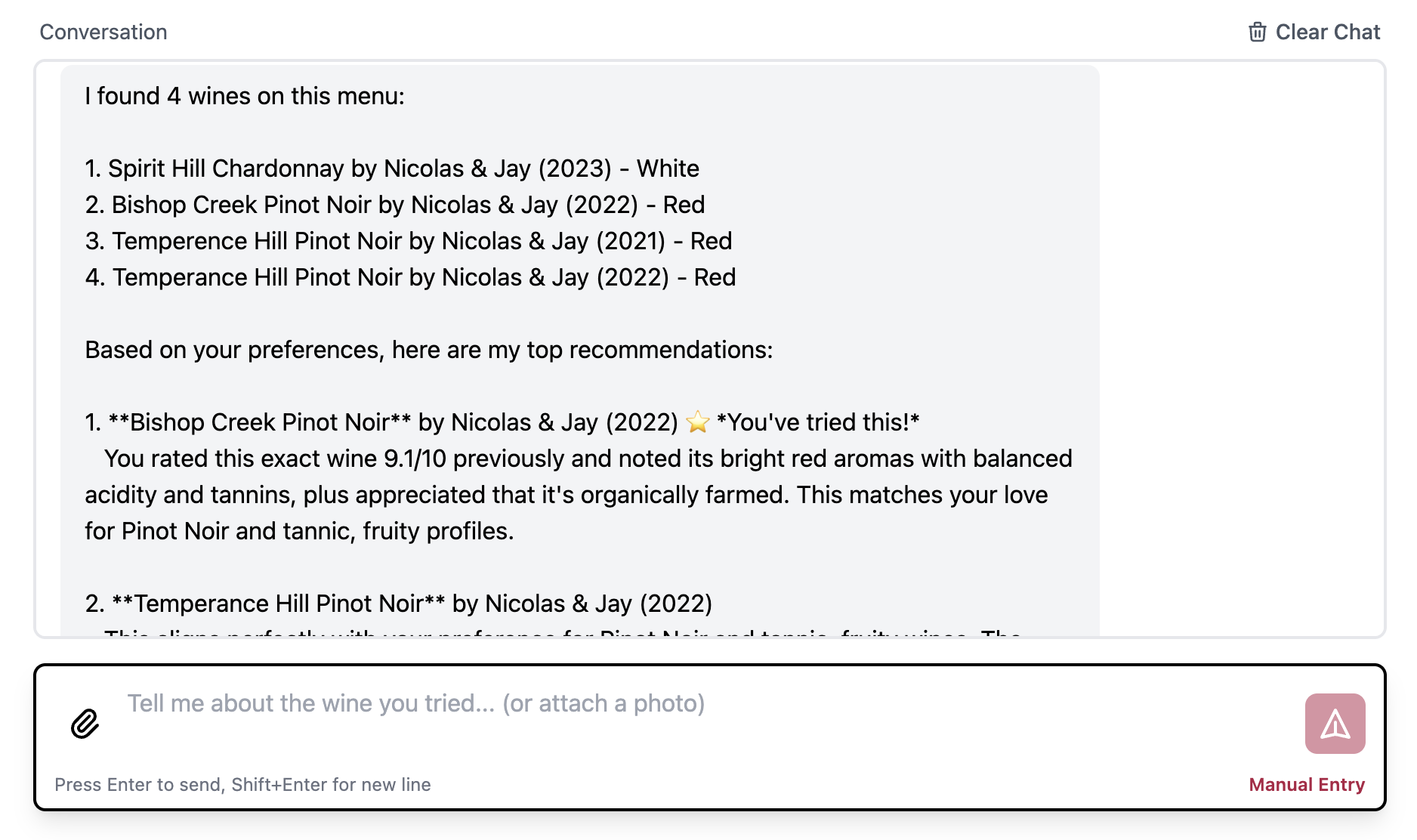 Restaurant menu recommendations